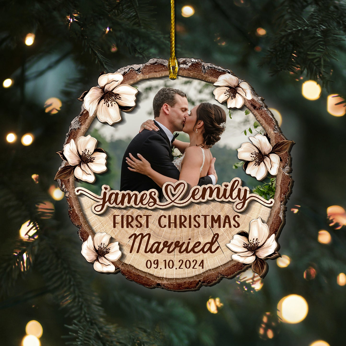 Custom Wedding Photo 2-Layer Wood Ornament