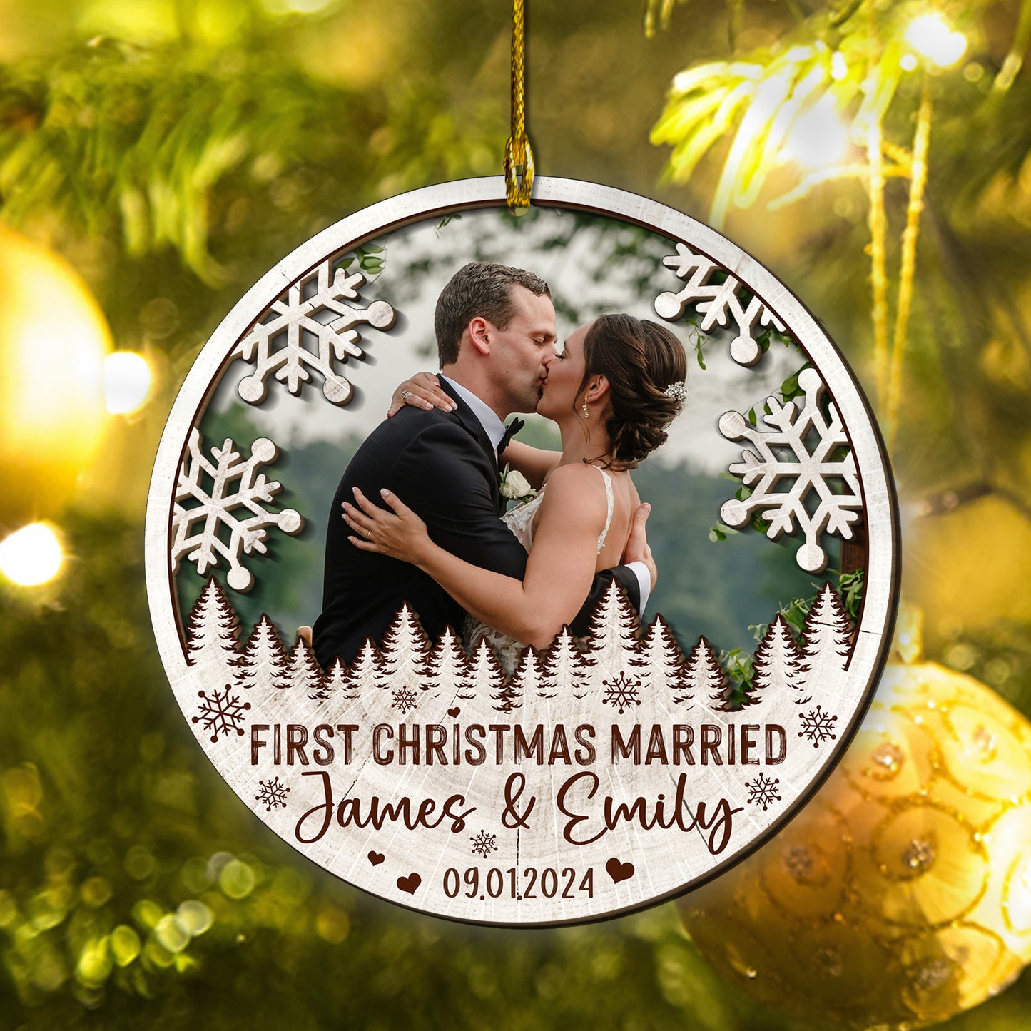 Custom Couple Photo 2-Layer Wood Ornament