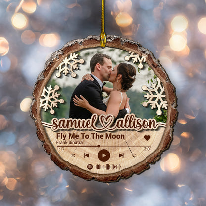 Custom Couple Song Photo 2-Layer Wood Slice Ornament