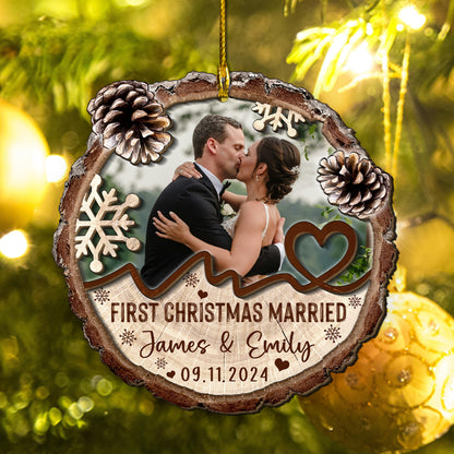 Custom Wedding Photo 2-Layer Wood Ornament