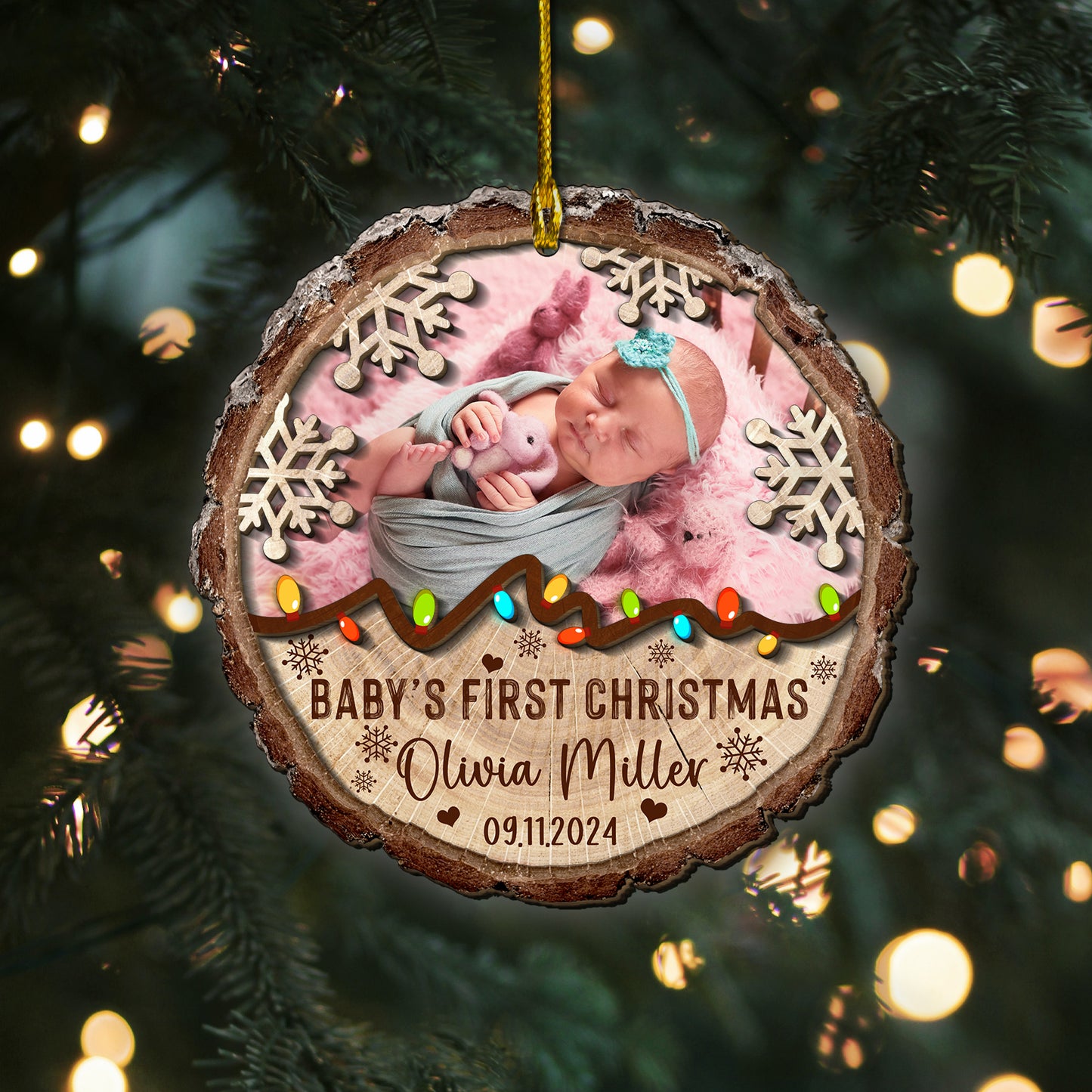 Custom Baby Photo 2-Layer Wood Ornament