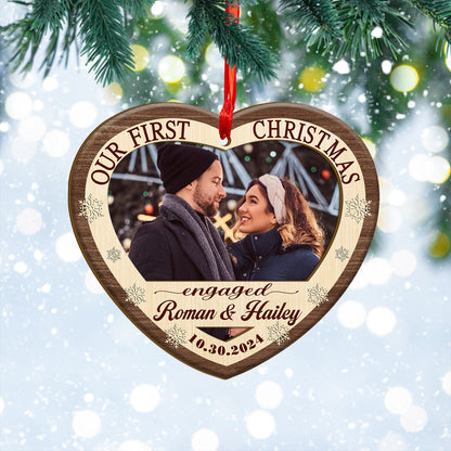 Custom Photo Couple Our First Christmas Wood and Acrylic Ornament