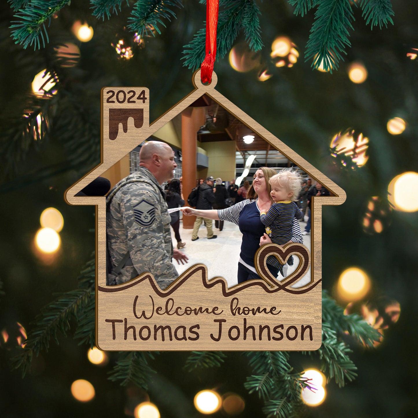 Custom Military Homecoming Photo Wood and Acrylic Ornament