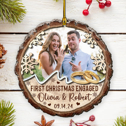 Custom Engaged Couple Photo 2-Layer Wood Ornament