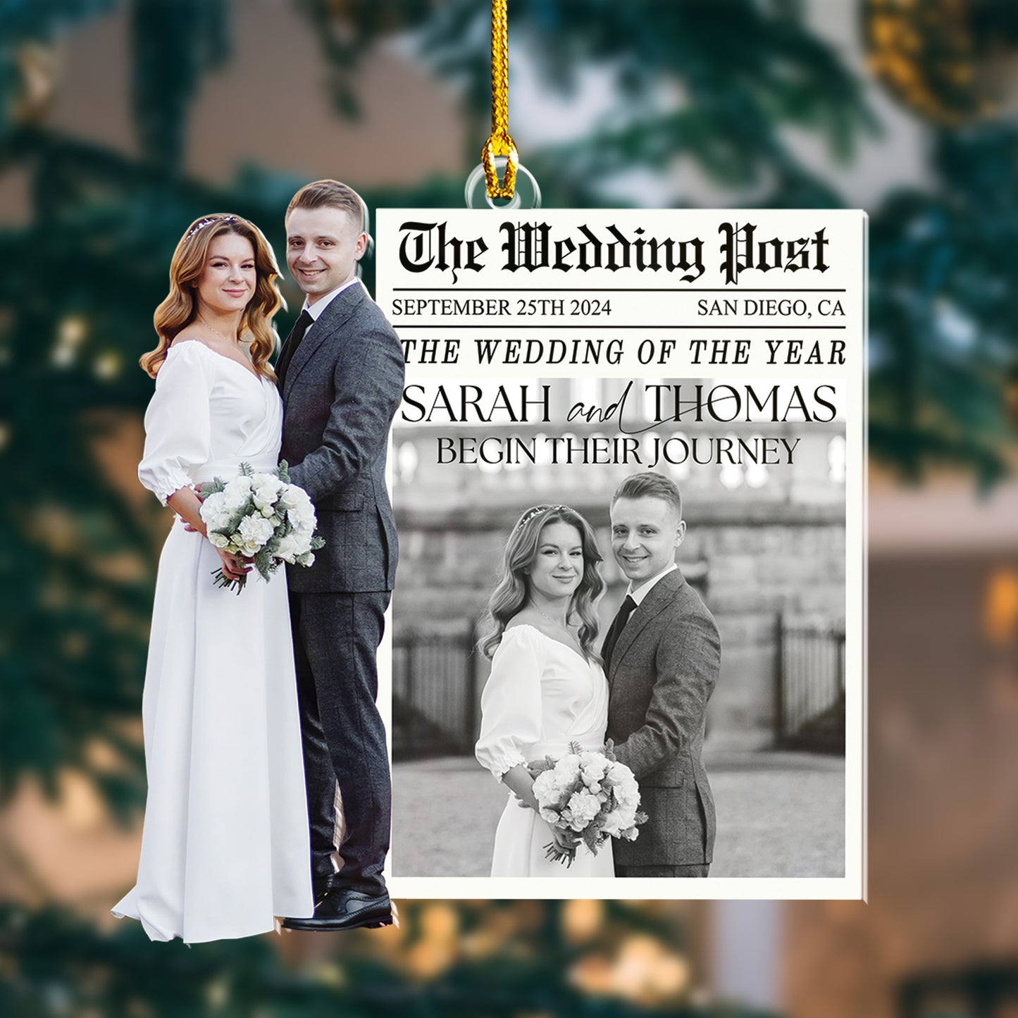 Custom Wedding Photo Newspaper Ornament