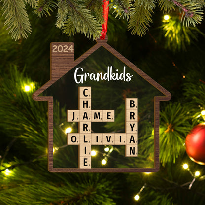 Custom Family Crossword Wood and Acrylic Christmas Ornament