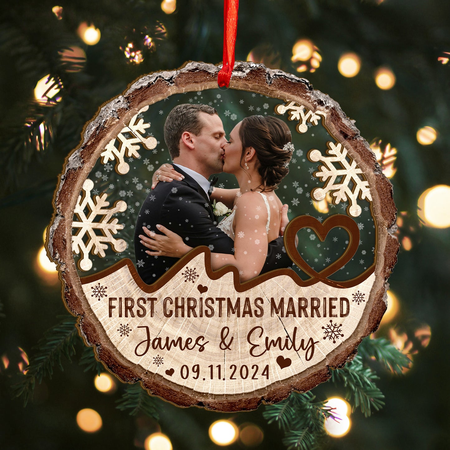 Custom Wedding Photo Wood and Acrylic Ornament