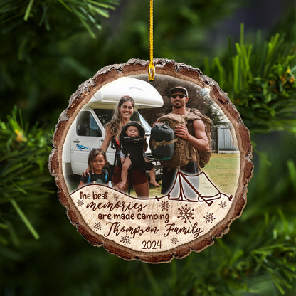 Custom Camping Photo Wood Slice Ornament