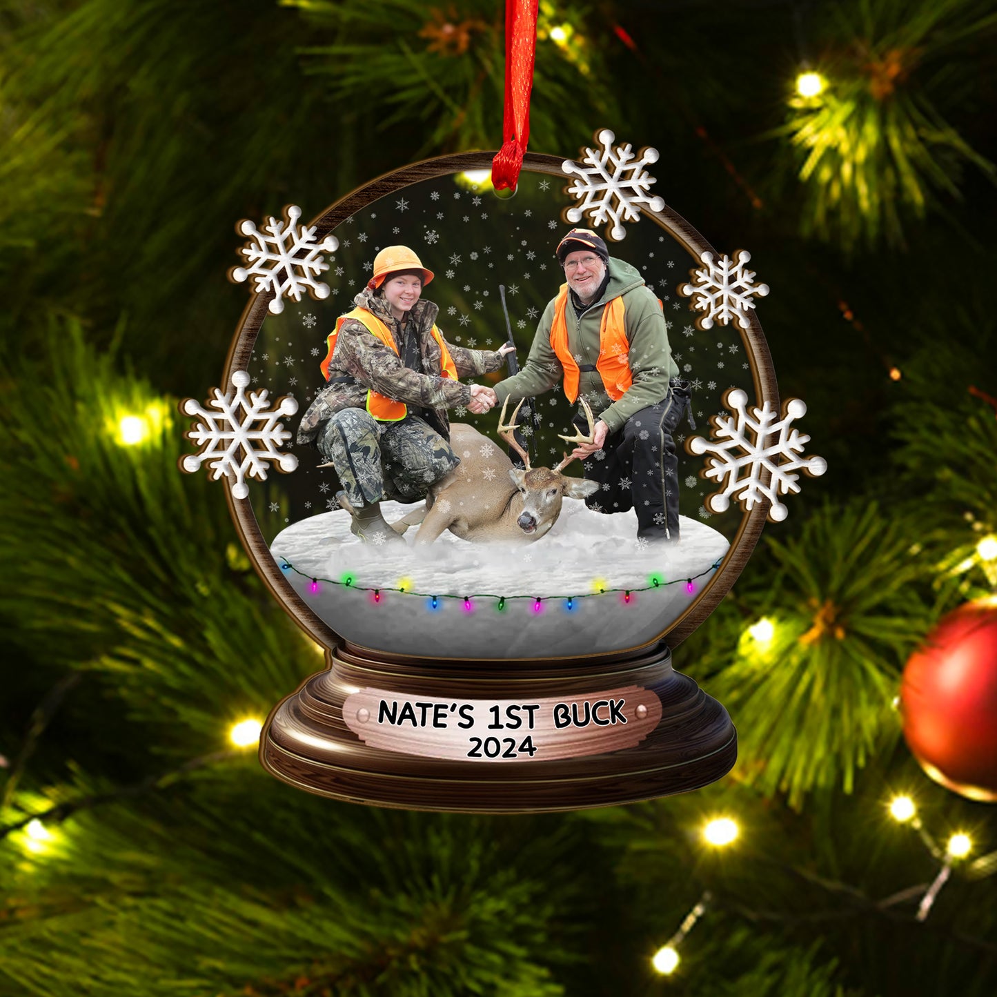 Custom Hunting Photo Snowball Wood and Acrylic Ornament