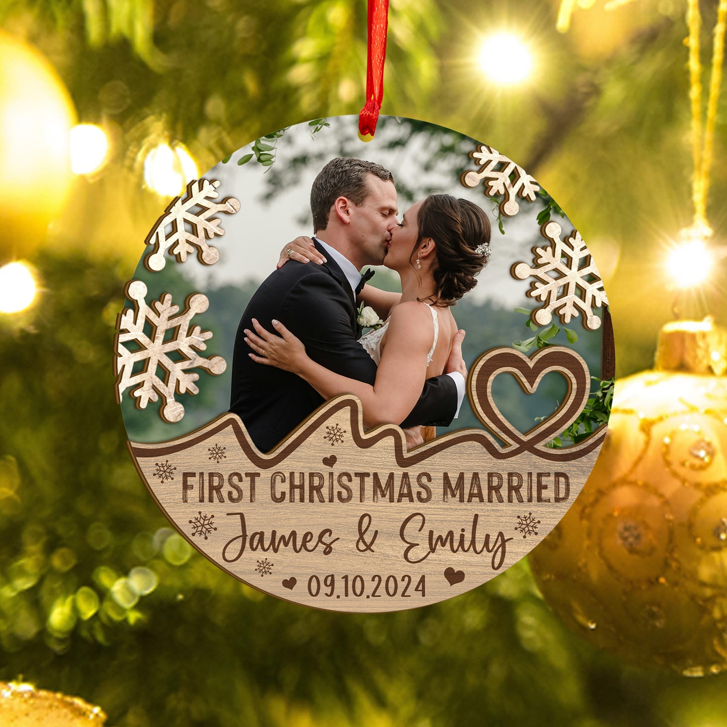 Custom Wedding Photo Wood and Acrylic Ornament