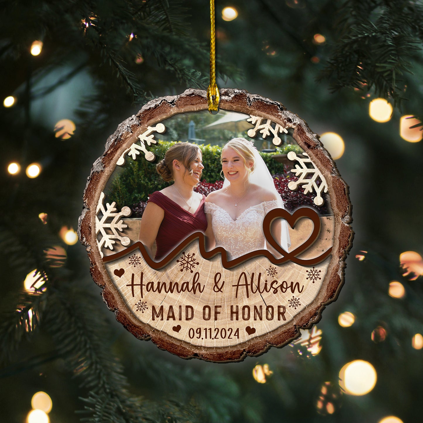 Custom Bridesmaids Photo 2-Layer Wood Ornament