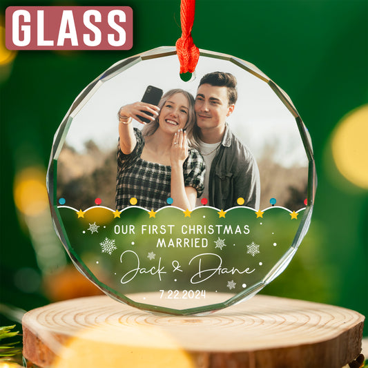 Custom Couple Name Our First Christmas Married Wedding Ornament