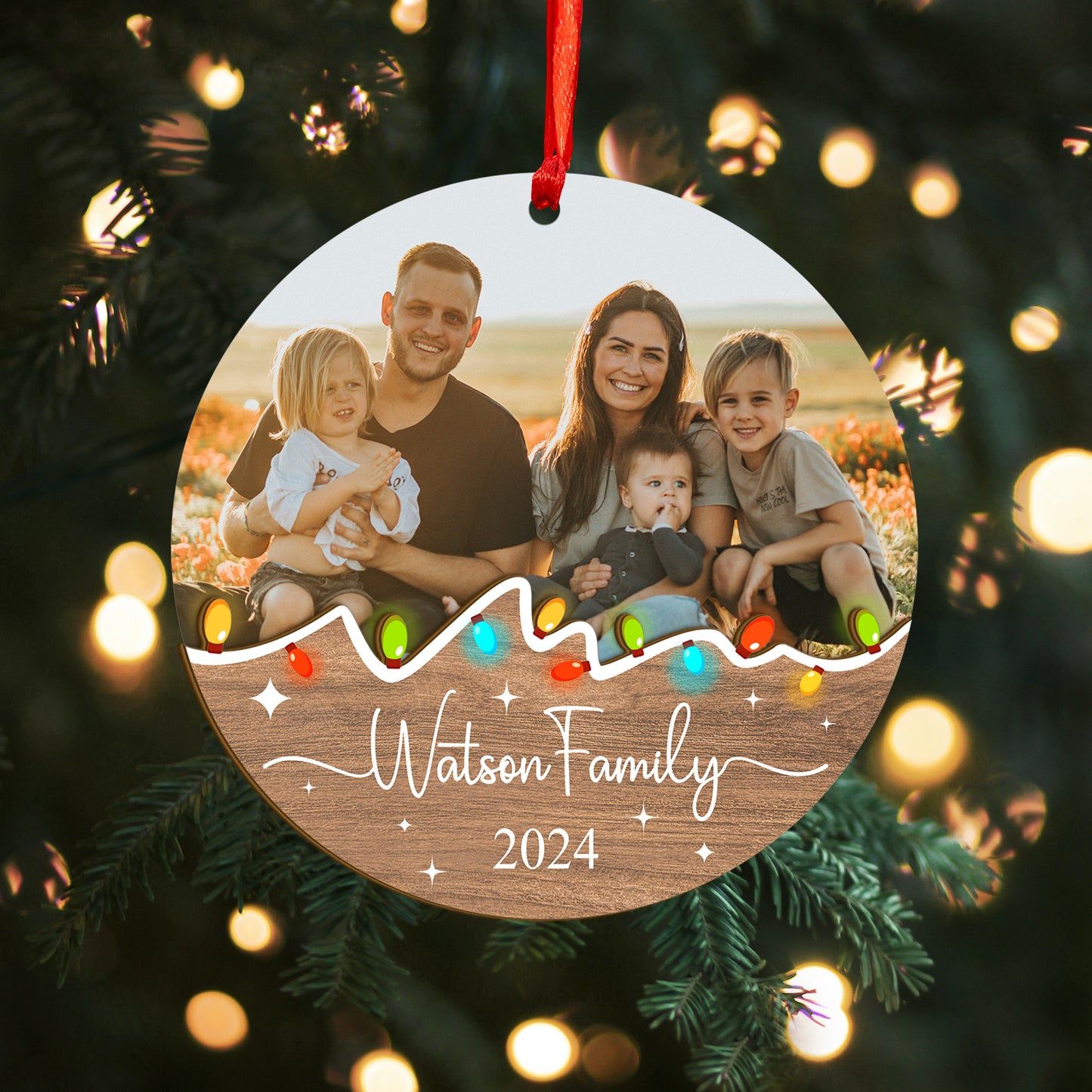 Custom Photo Family Wood and Acrylic Ornament