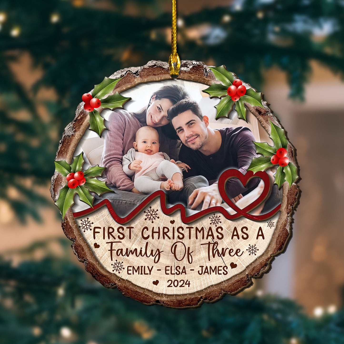 Custom Family Photo 2-Layer Wood Ornament