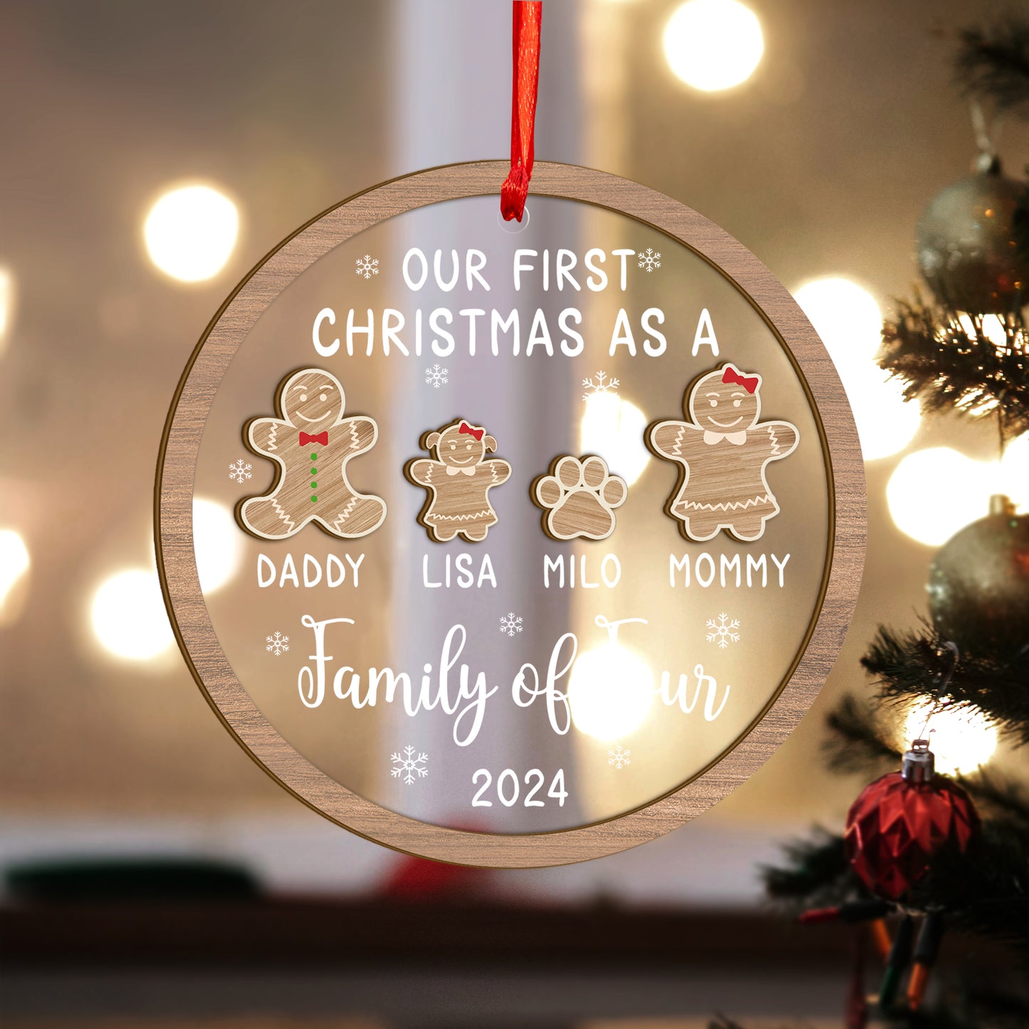 Custom Our First Christmas Gingerbread Wood and Acrylic Ornament