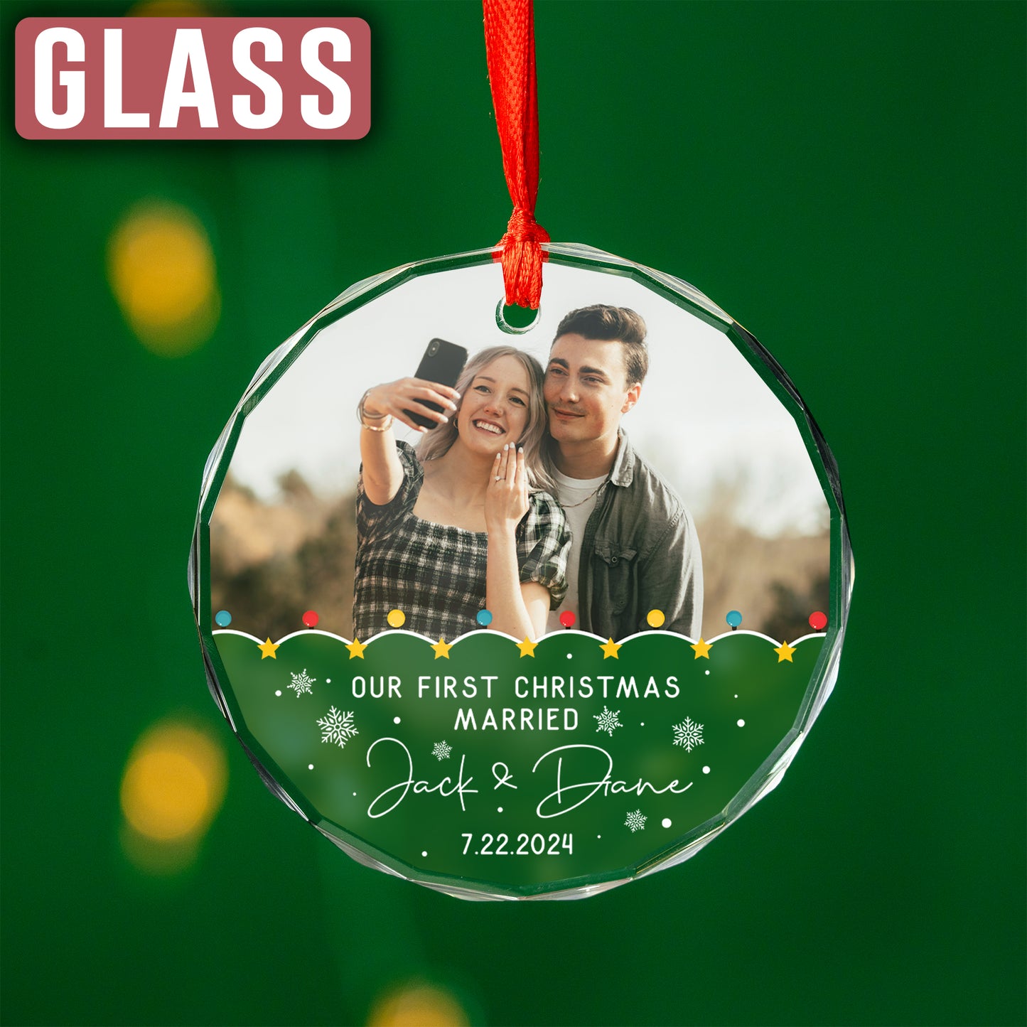 Custom Couple Name Our First Christmas Married Wedding Ornament