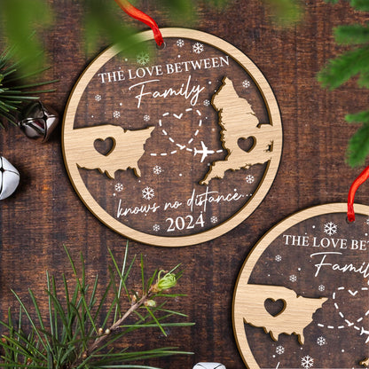 Custom Long Distance Wood and Acrylic Ornament