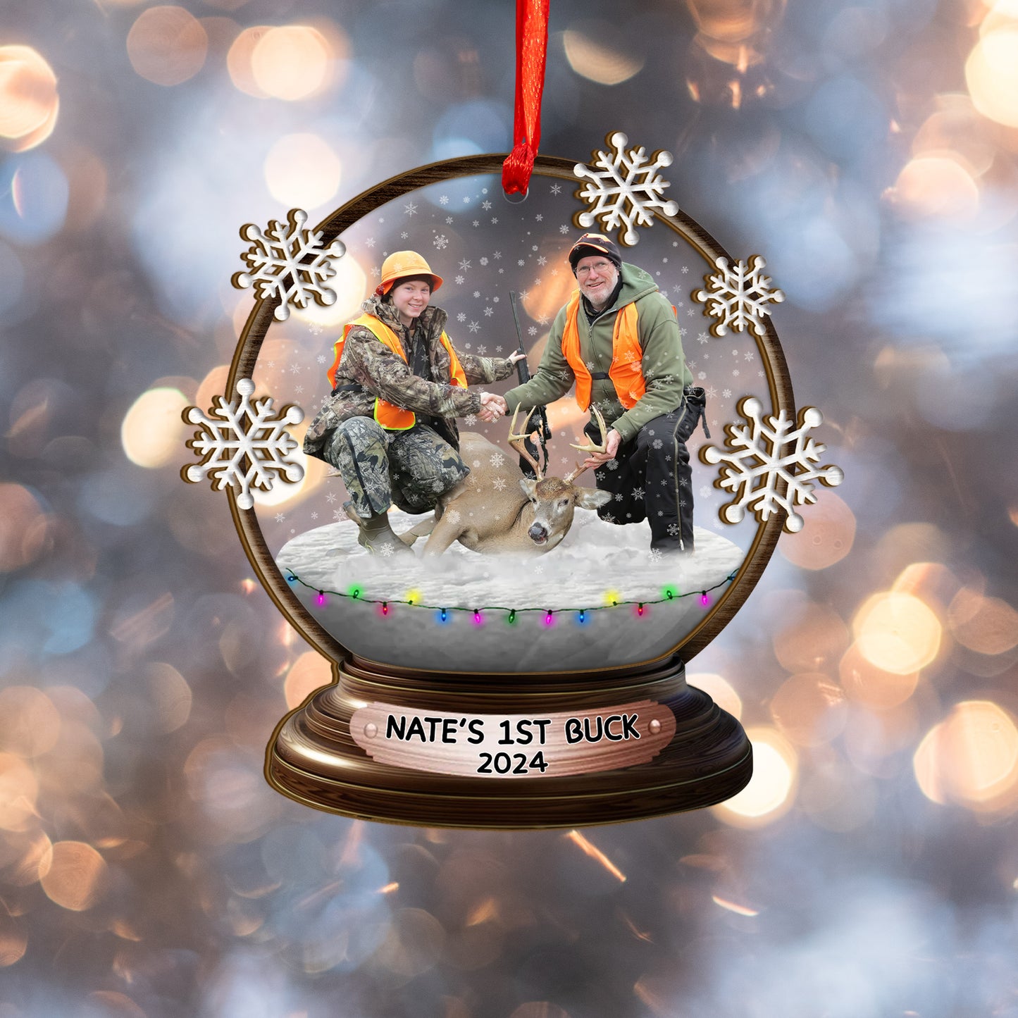 Custom Hunting Photo Snowball Wood and Acrylic Ornament