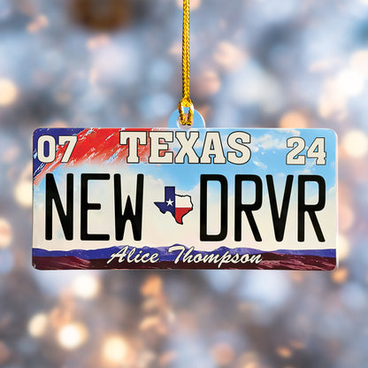 Custom New Driver Name Texas Plate Ornament