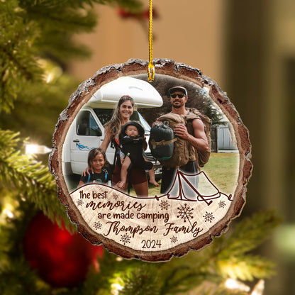 Custom Camping Photo Wood Slice Ornament