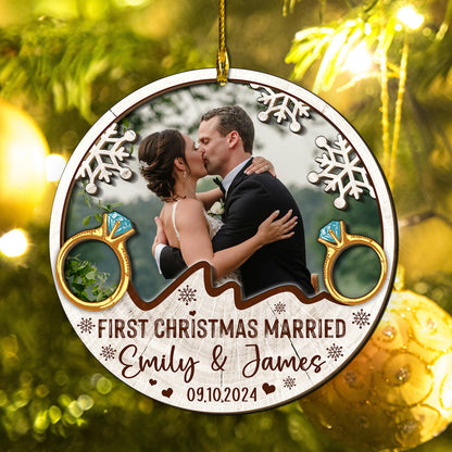 Custom Wedding Photo 2-Layers Wood Ornament