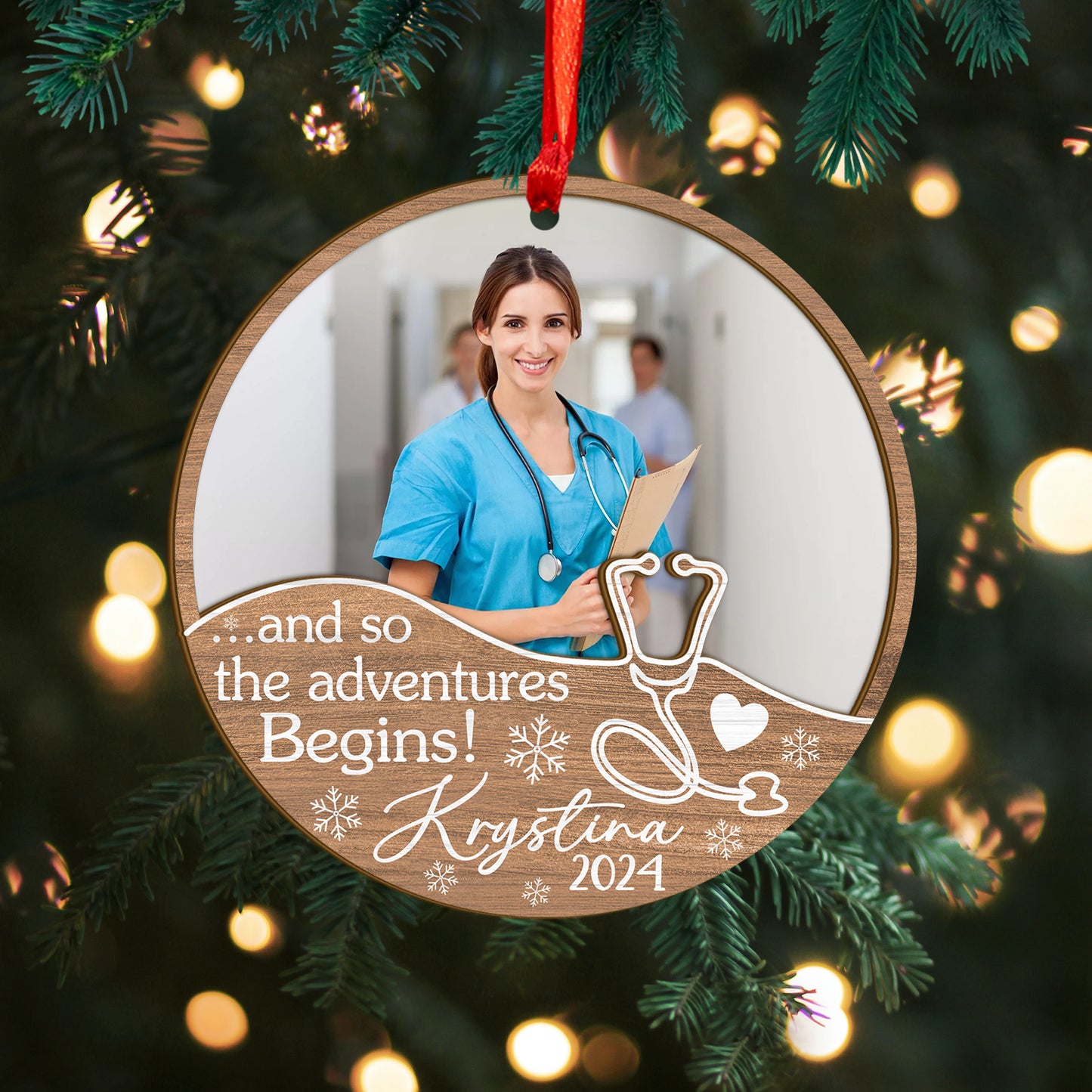 Custom Nurse Photo Wood and Acrylic Ornament