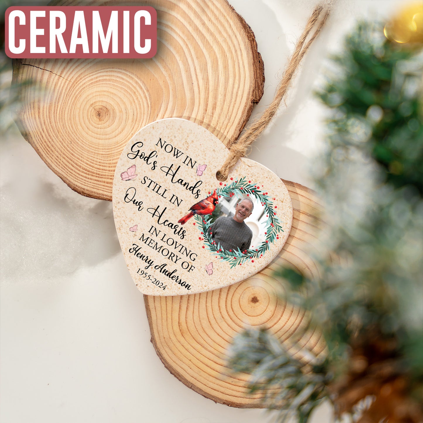 Custom Christmas Cardinal Memorial Photo Ornament