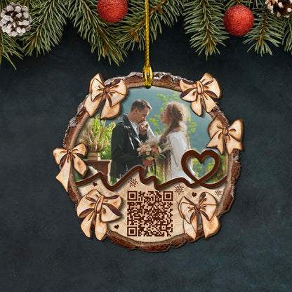 Custom Couple Video QR Code 2-Layer Wood Ornament