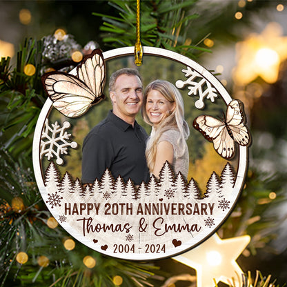 Custom Anniversary Photo 2-Layer Wood Ornament