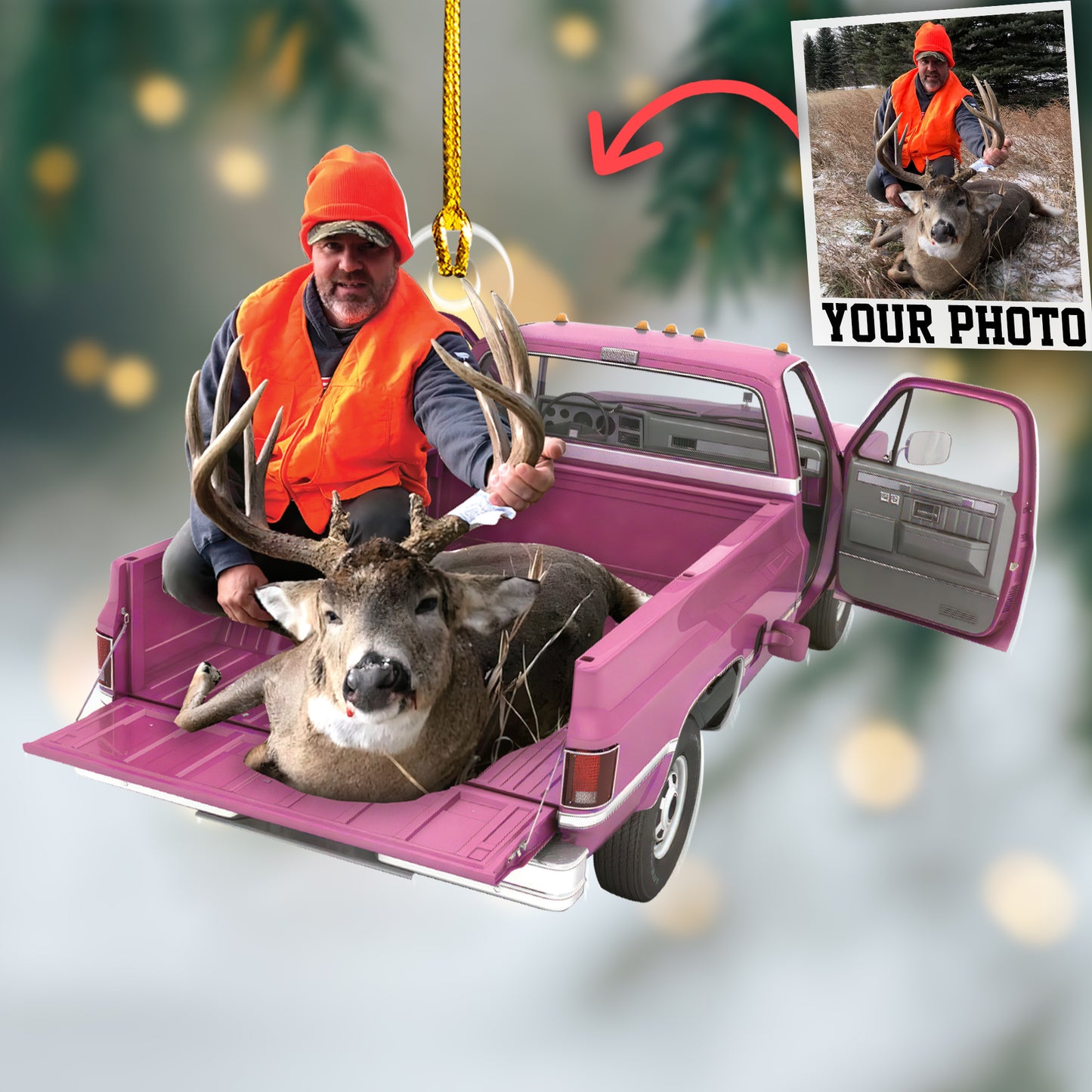 Custom Hunting Photo Vintage Truck Ornament