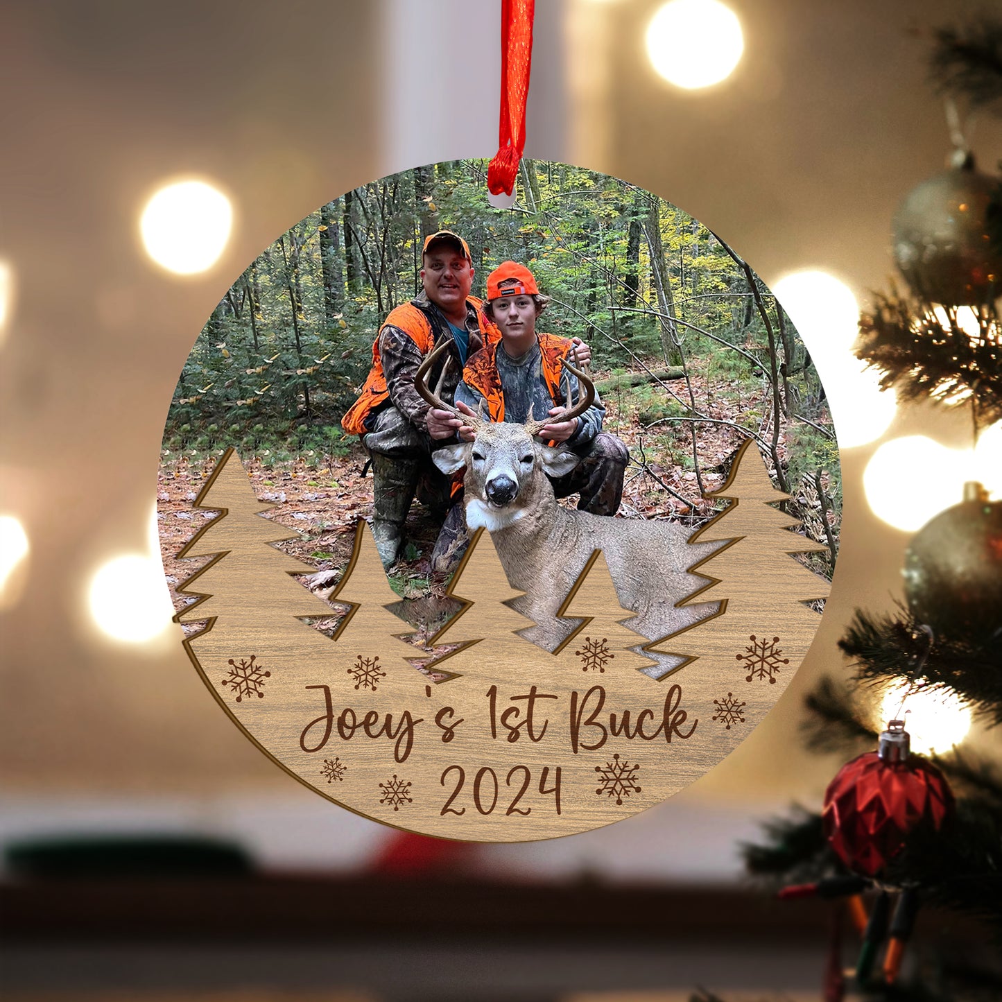 Custom Photo Hunting Wood and Acrylic Ornament