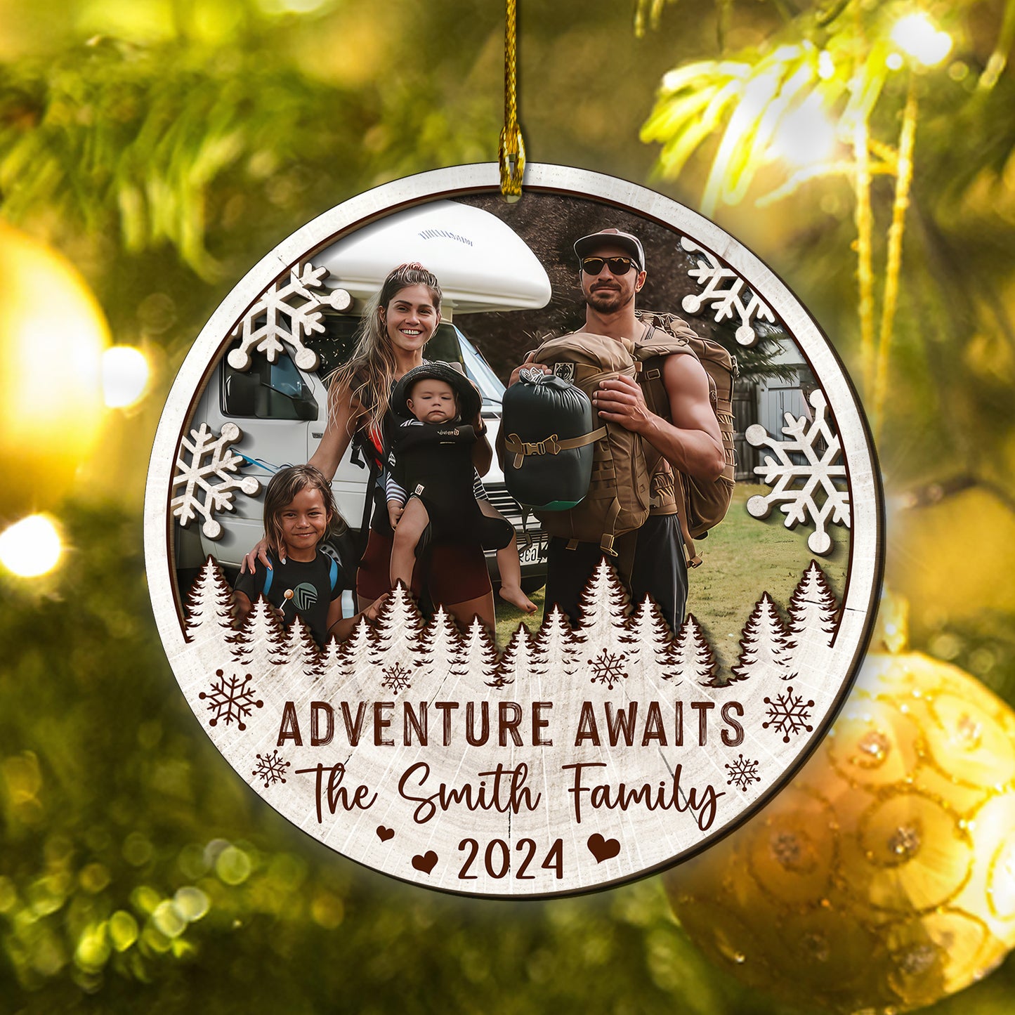 Custom Camping Photo  2-Layer Wood Ornament