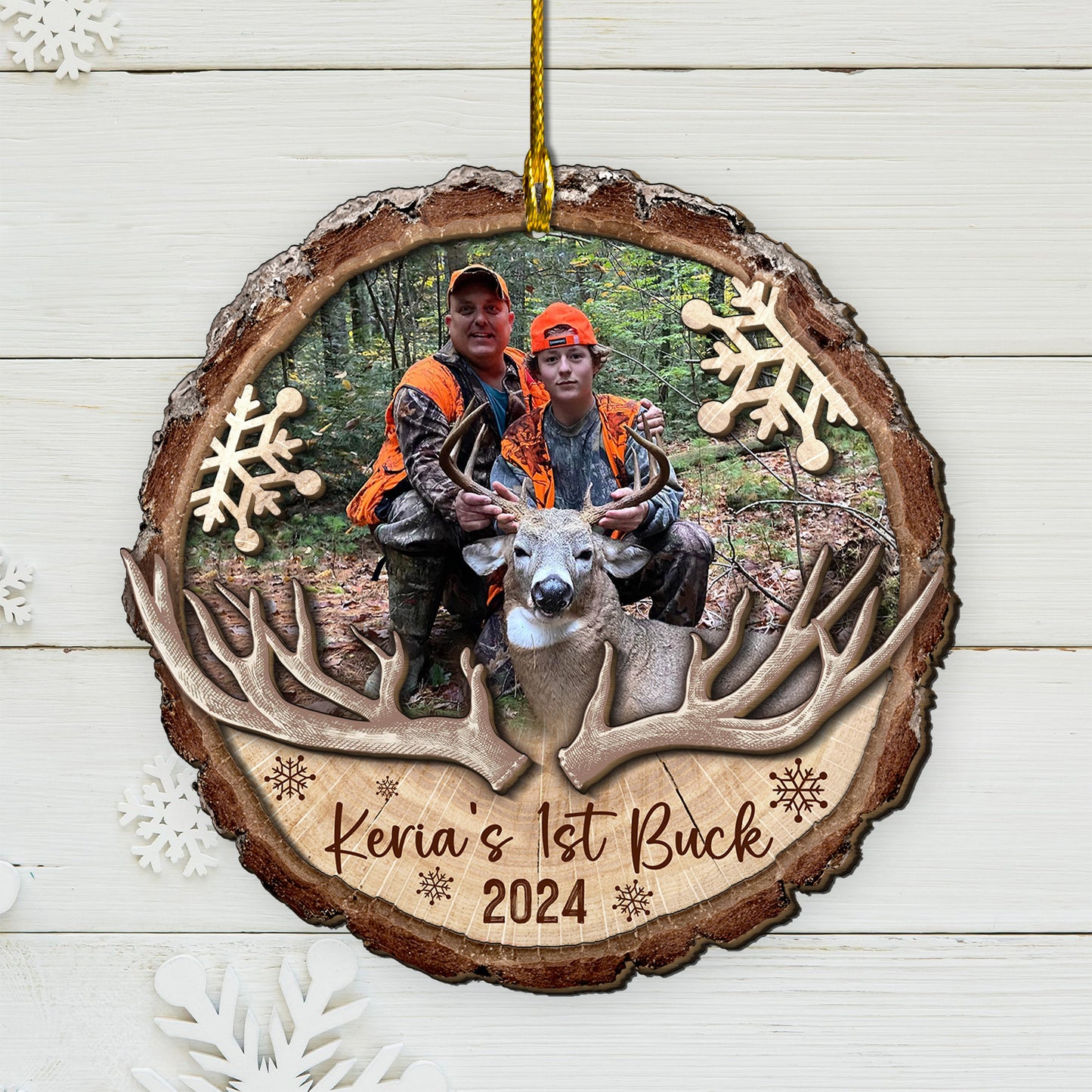 Custom Hunting Photo 2-Layers Wood Ornament