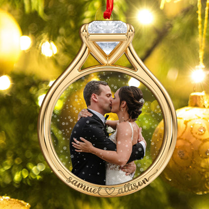 Custom Wedding Photo Ring Shape Wood and Acrylic Ornament