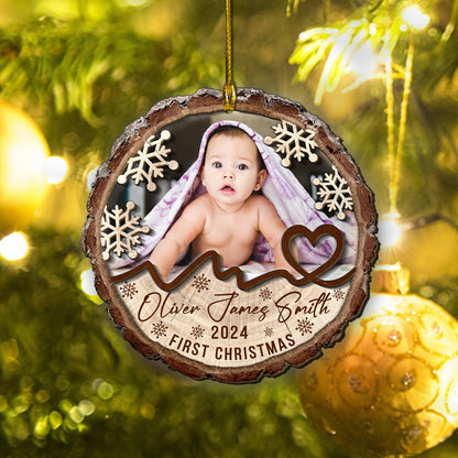 Custom Photo Baby First Christmas 2-Layer Wood Ornament