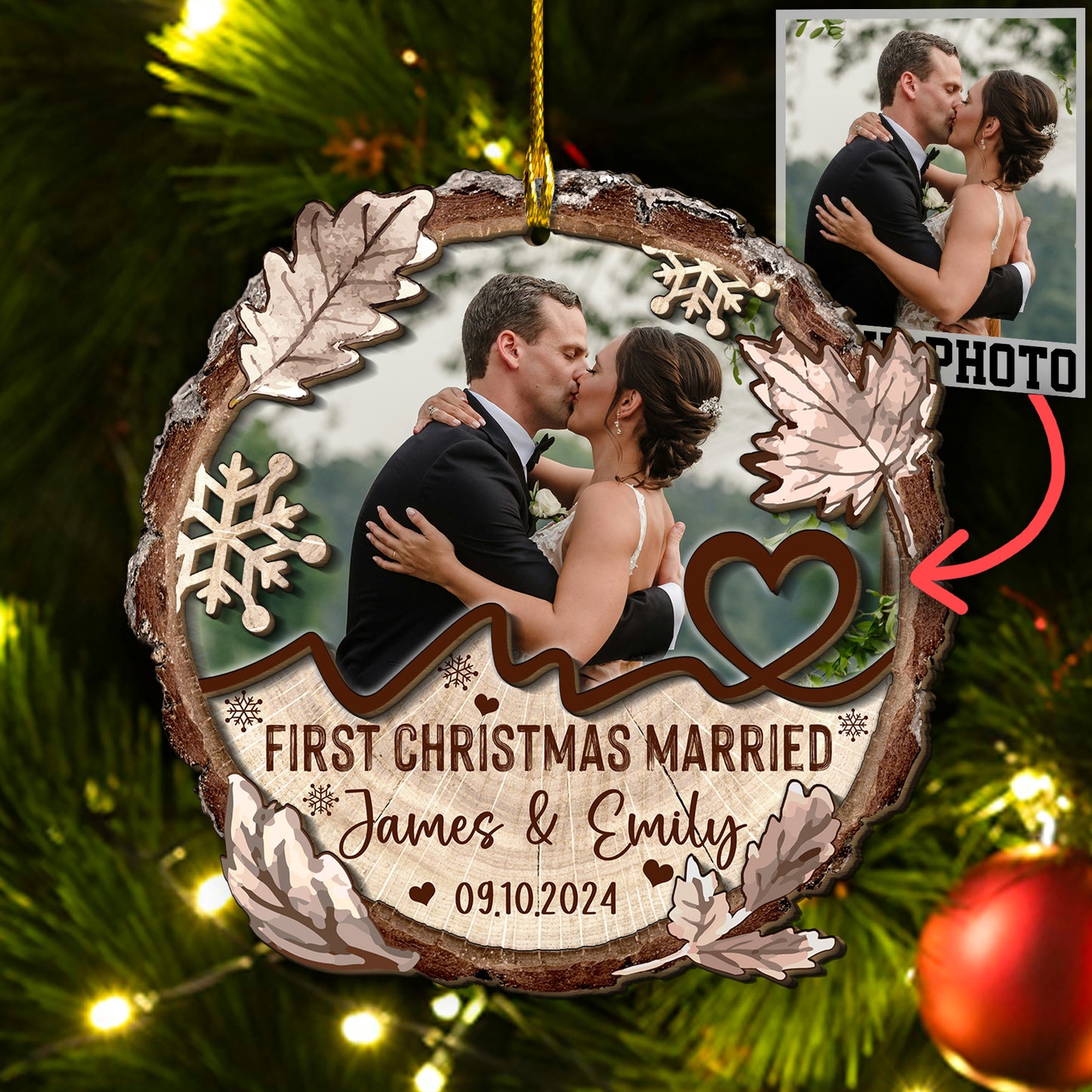 Custom Wedding Photo 2-Layer Wood Ornament