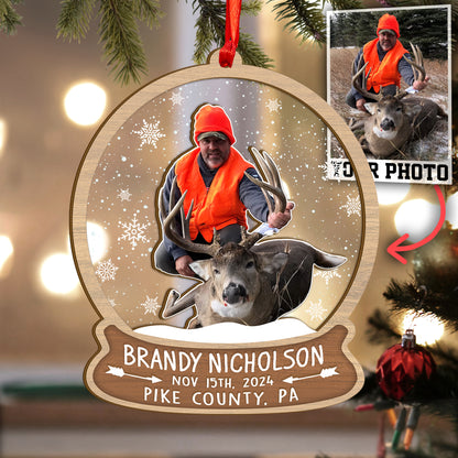 Custom Hunting Photo Snowball Wood and Acrylic Ornament