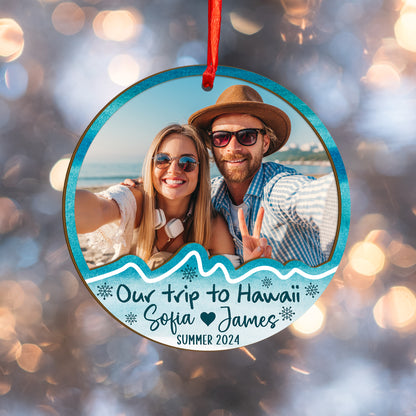 Custom Travel Photo Wood and Acrylic Ornament