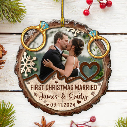 Custom Wedding Photo 2-Layers Wood Slice Ornament