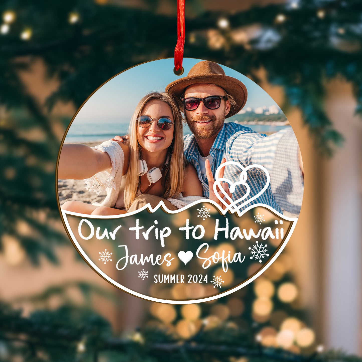 Custom Photo Couple Travel Wood and Acrylic Ornament