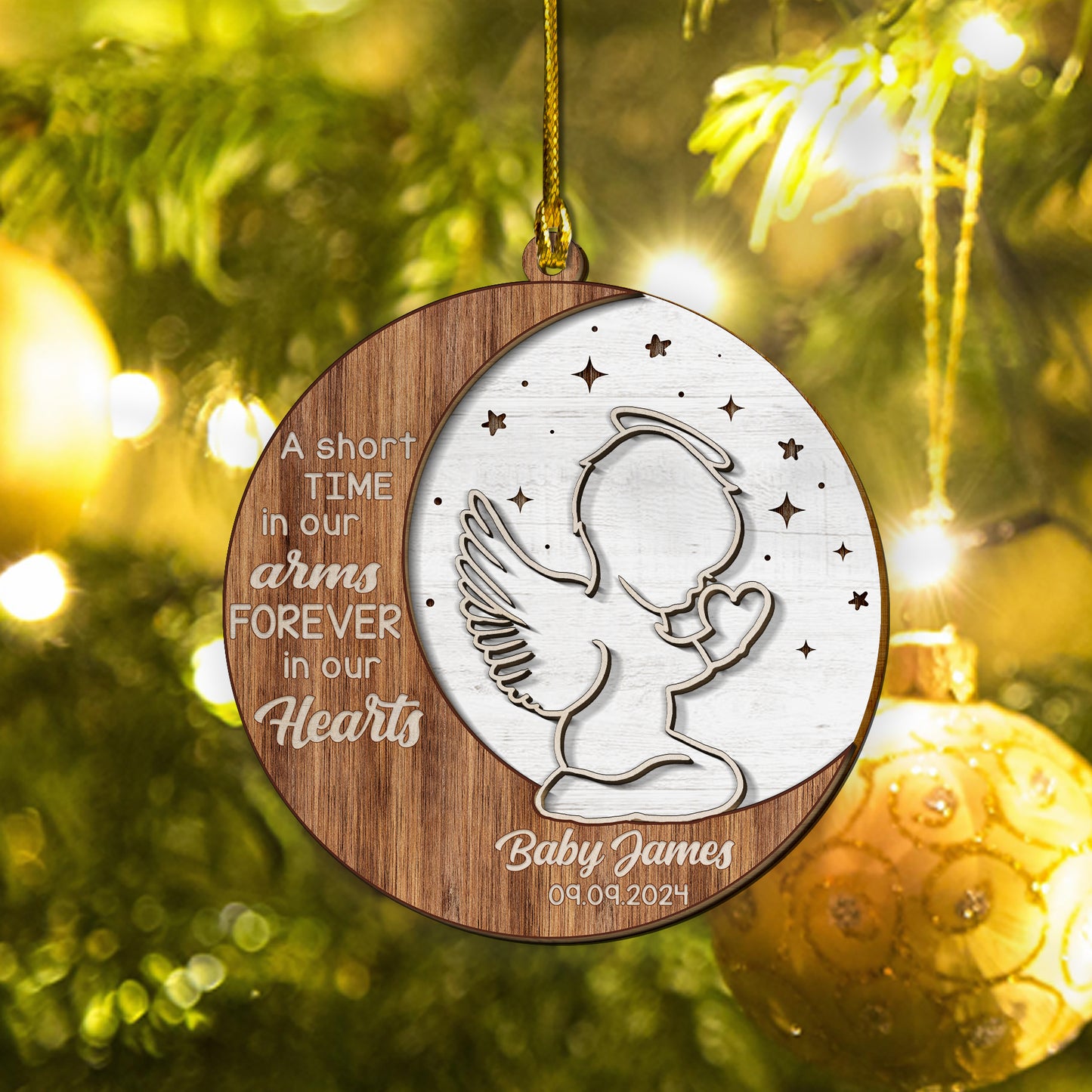 Custom Baby Name Memorial 2-Layers Wood Ornament