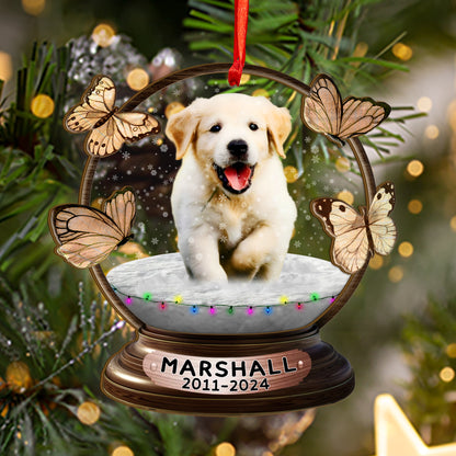 Custom Memorial Dog Photo Snowball Wood and Acrylic Ornament