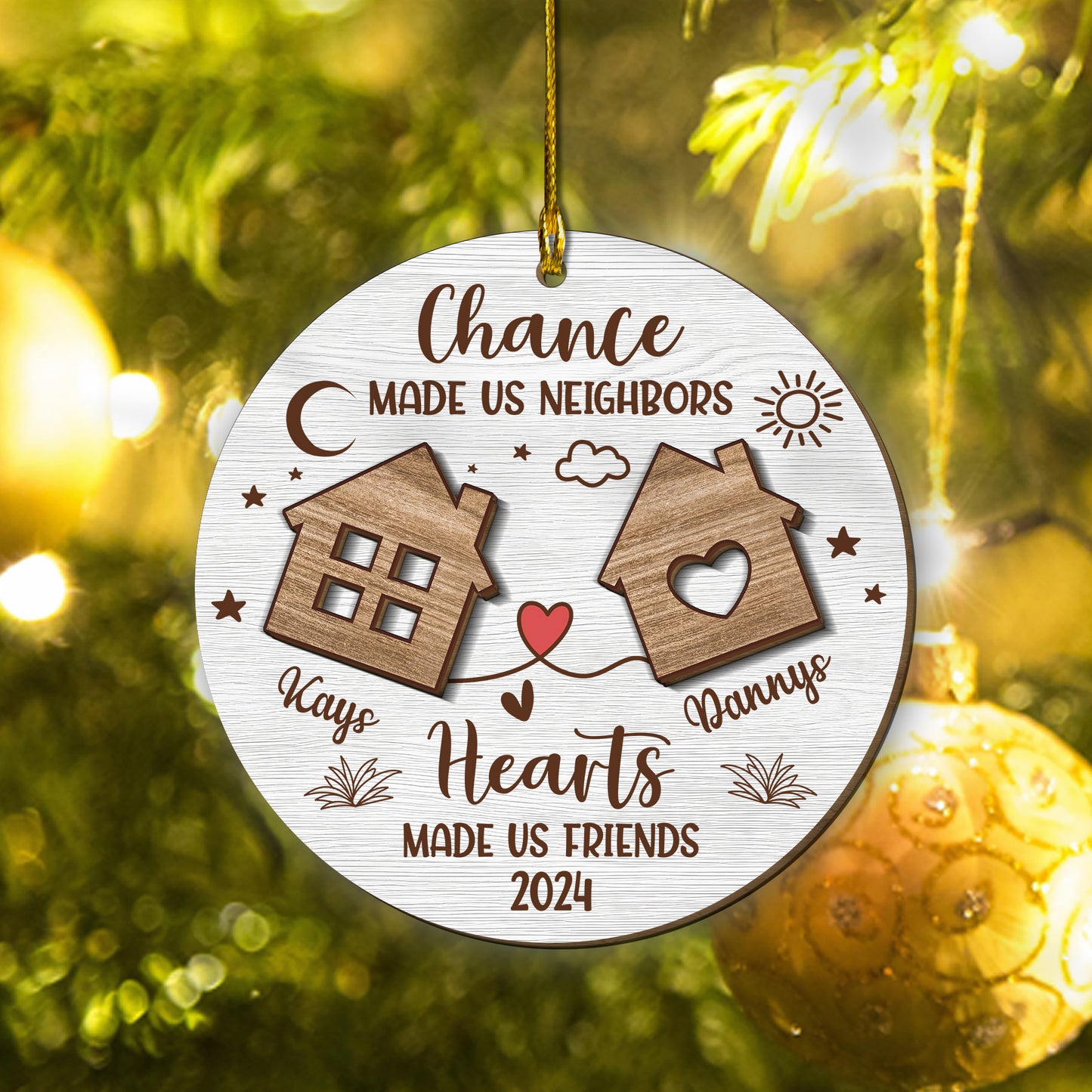 Custom Neighbors 2-Layers Wood Ornament