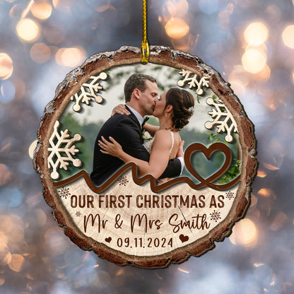 Custom Wedding Photo 2-Layer Wood Slice Ornament