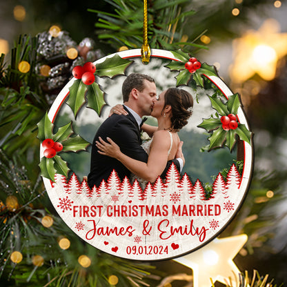 Custom Wedding Photo 2-Layer Wood Ornament