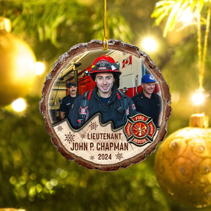 Custom Photo Firefighter Wood Slice Ornament