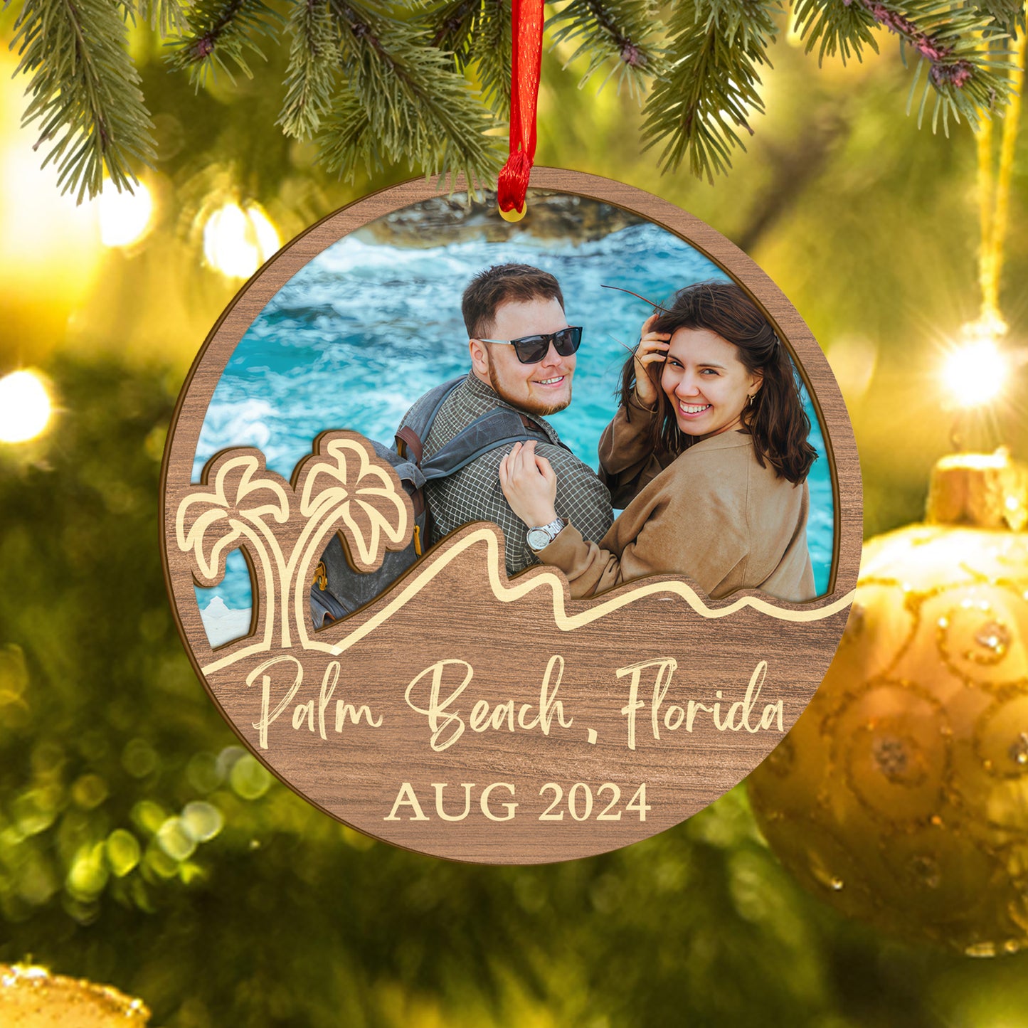 Custom Vacation Photo Wood and Acrylic Ornament