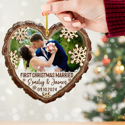 Custom Wedding Photo Heart Shape Wood and Acrylic Ornament