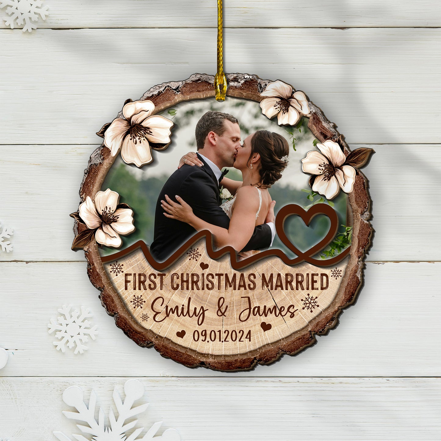 Custom Wedding Photo 2-Layer Wood Ornament