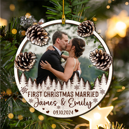 Custom Wedding Photo 2-Layers Wood Ornament